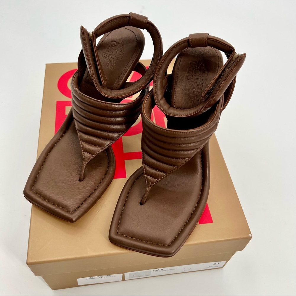 NWT Gia Borghini Women Coffee Brown Gia 8 Puffer Leather Sandals Heels 37 - Picture 8 of 15